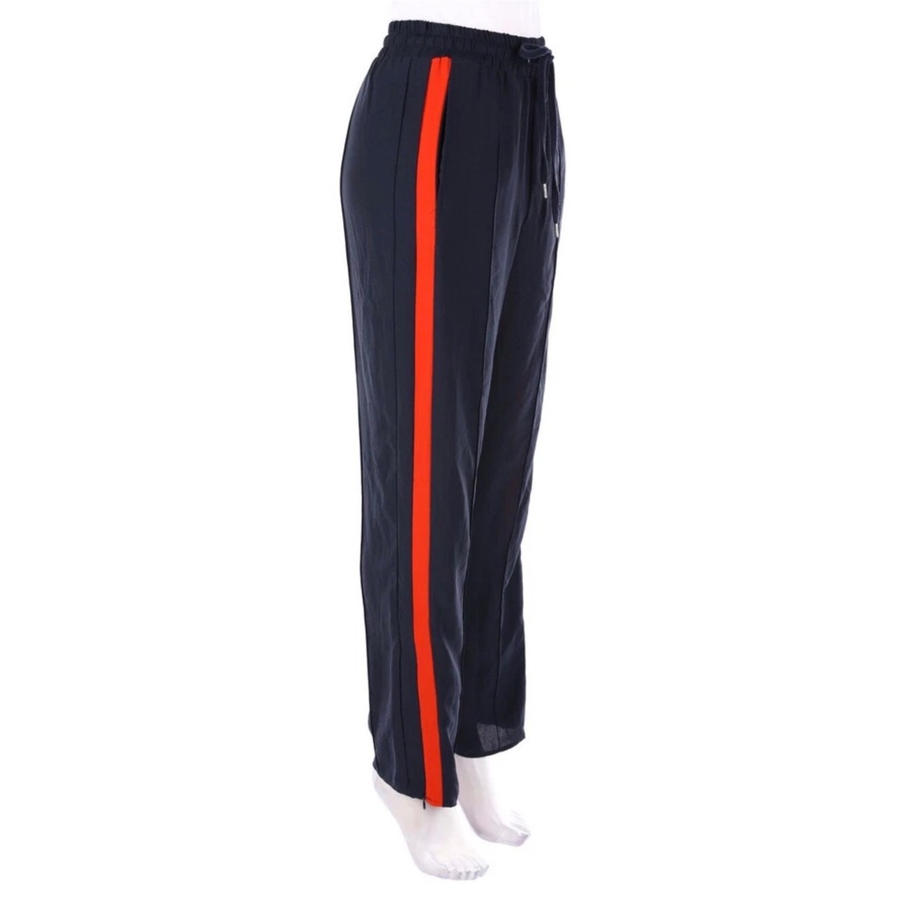 H&M Navy Blue Red Side Stripe Wide Leg Pants Trousers Sz 6 Drawstring Ankle Zip - Picture 1 of 8
